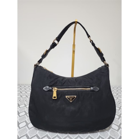 Authentic Prada Tessuto Nylon Hobo Shoulder Bag Black - Picture 1 of 12